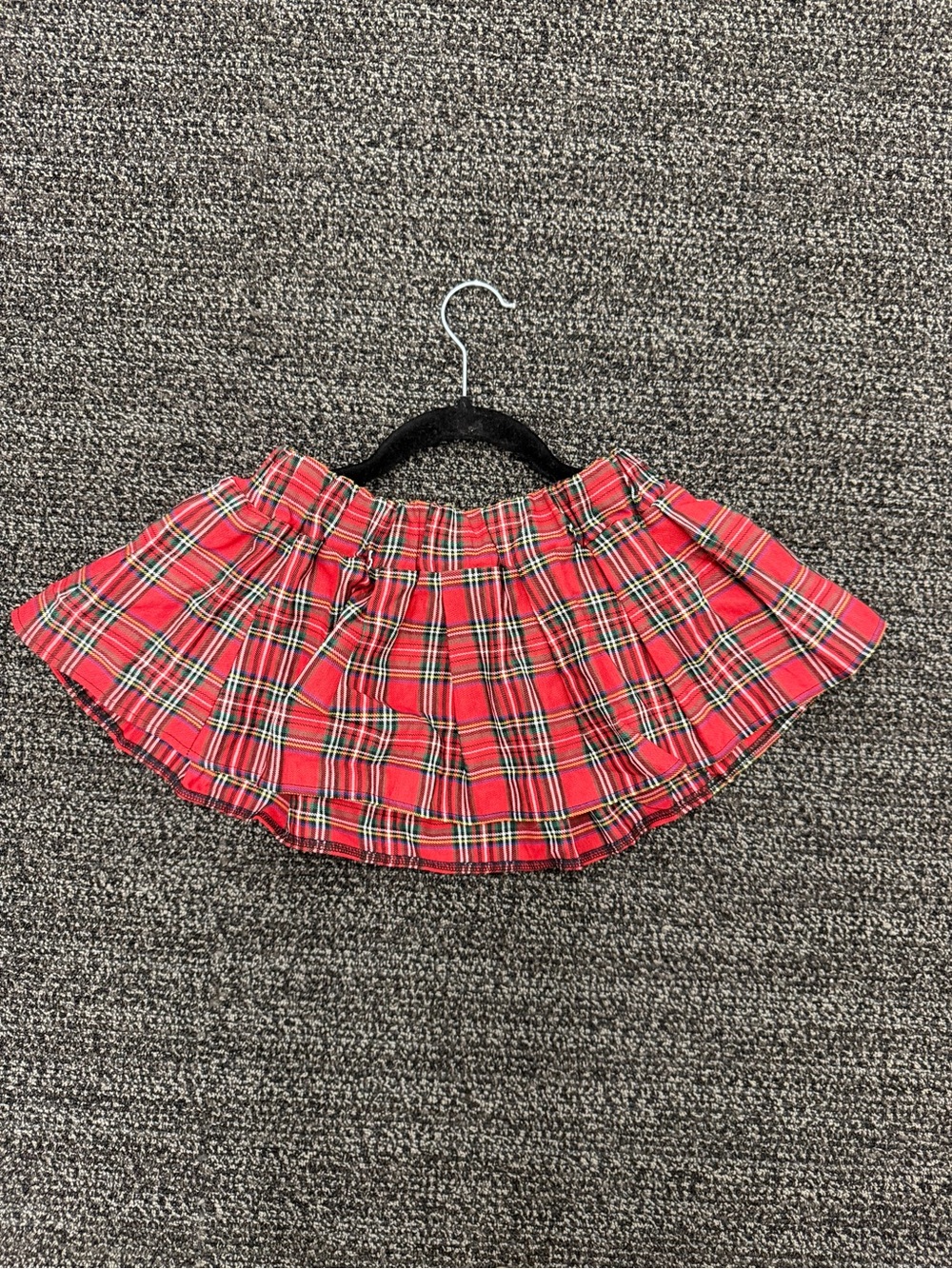 Red Plaid Mini Skirt with Elastic Waist